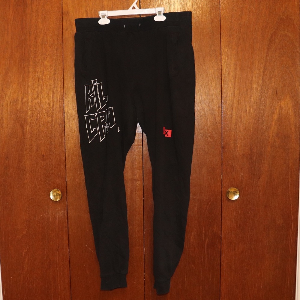 Kill Crew Black Sweatpants with White Logo and Small Red Patch